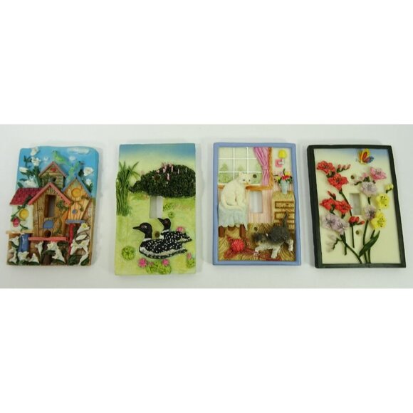 Decorative Wall Light Switch Plates Lot of 4 Loon Floral Cats Outlet Covers - Picture 1 of 5